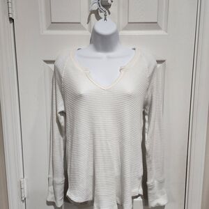 Knox Rose Women's Medium White Notch Neck Long Sleeve Thermal Pullover Top